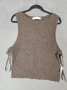 Free People Beach Women M Cotton Line Sweater Tank Top Side Ties Opening Brown  - Picture 1 of 8