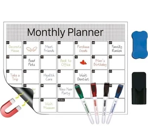 Fridge Board Magnetic Weekly Planner - Notice Memo Meal Whiteboard Large 4 pens - Picture 1 of 11