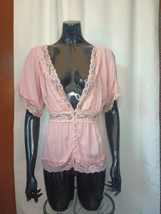 Rue 21 Y2K Lace Trim Babydoll Top Large Pink Dainty Coquette Feminine Fairy - Picture 1 of 9