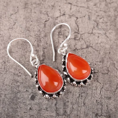 Pendientes Madre Chakra Sacro Hechos a Mano Nueva Gota Piedra Cornalina Pera Plata 925 Foto 1 de 4