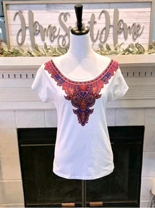 Vini Kawen Damen T-Shirt Perlen Akzente Größe XL Baumwolle/Elasthan Mischung - Bild 1 von 5