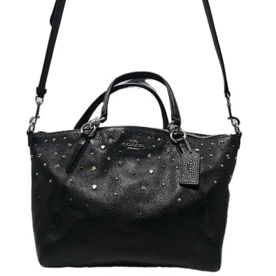 Coach Small Kelsey Satchel Stardust Studs Black Pebble Leather Crossbody Bag - Image 1 of 4
