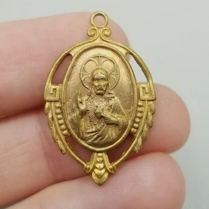 Vintage Herz Jesus Maria Anhänger Charm Medaille goldfarben - Bild 1 von 7