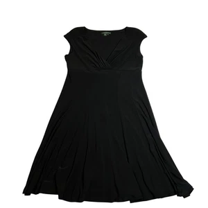 Abito Lauren Ralph Lauren manica ad aletta scollo a V aderente e svasato taglia 14 LBD minimalista - Foto 1 di 11