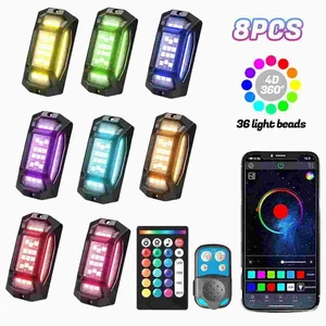 8pcs RGB LED Rock Lights Kit Offroad Truck Underbody Neon Music Bluetooth APP US - Bild 1 von 12
