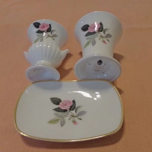 Wedgwood Bone China Hathaway Rose 3 Piece Set Bud Vase 5" Vase Soap Dish EUC! - Picture 1 of 4
