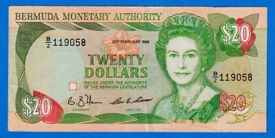Bermuda $20 1989 P-37b  QE II Circulated Banknote - B/2 119058 - Image 1 of 4
