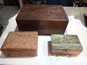 Lot of 3 vintage wood wooden box/ Jewelry Box  - needs repair as is. - Picture 1 of 17