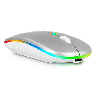 Slim Silent Rechargeable Wireless Mouse RGB LED Mice MacBook PC Bluetooth NO USB - Image 1 of 4