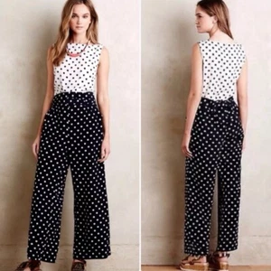 SOLD OUT ANTHROPOLOGIE WHIT TWO POLKA DOT TIE BACK JUMPSUIT SIZE 14 - Picture 1 of 5
