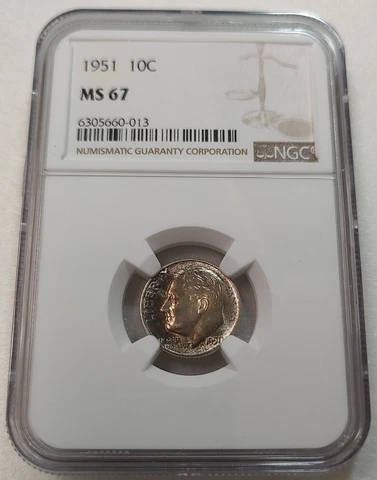 1951 Roosevelt Dime 10C NGC MS67 #6305660-013 Cover
