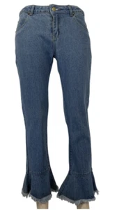 NUEVO CON ETIQUETAS ETOPHE STUDIOS PANTALONES VAQUEROS AZULES DENIM RECORTADOS CON VOLANTES VOLANTES DOBLADILLO DESHILACHADO, PEQUEÑOS - Imagen 1 de 5