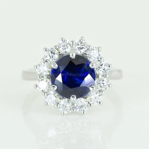 3.16ct Royal Blue Sapphire Diamond Halo Ring in Platinum - Picture 1 of 7