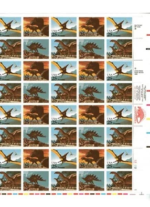 U.S. COMM SHEET OF 40 SCOTT#2425a 1989 25ct PREHISTORIC ANIMALS MNH P#12122-1 - Picture 1 of 2