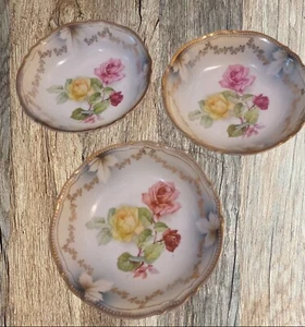  Silesia Porcelain Hand Painted  German Serving Bowls Roses and Gold Trim (3) - Bild 1 von 5