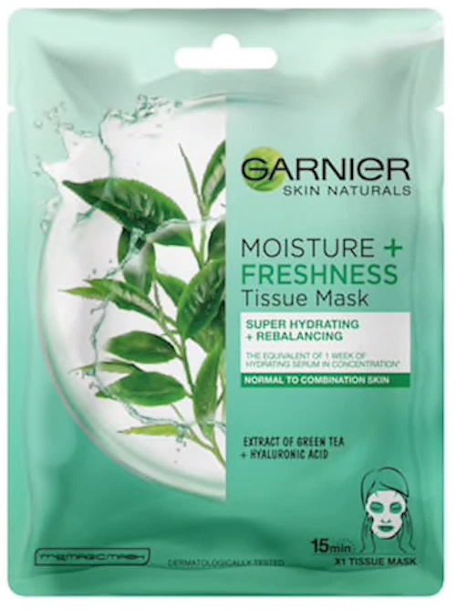 GARNIER MOISTURE + FRESHNESS HYDRATING TISSUE MASK GREEN TEA HYALURONIC ACID - Image 1 of 1