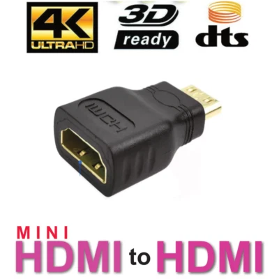 Mini HDMI Male to Standard HDMI Female Adapter Gold Plated HDTV 4K 1080p 3D - Image 1 of 4