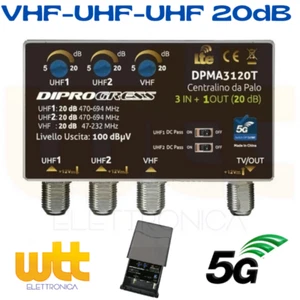 Amplificatore antenna TV da palo con filtro LTE/5G 20 dB 2 UHF + 1 VHF 1 Uscita - Foto 1 di 1