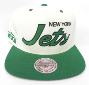 NEW YORK JETS NFL MITCHELL & NESS SCRIPT VTG LOGO 2-TONE SNAPBACK CAP HAT NEW! - Picture 1 of 7