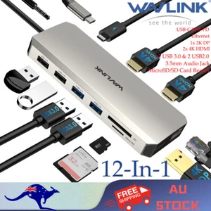 WAVLINK 12-in-1 USB C Laptop Docking Station PC Hub Triple Monitor Dual 4K HDMI - Picture 1 of 15