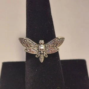 Moth Ring Gothic Skull Death Ring Size 7.5 Silver Tone Adjustable - Picture 1 of 7