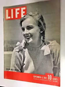 Vintage Life Magazine, COLLEGE GIRL'S PIGTAILS on Cover, September 8, 1941 - Imagen 1 de 3