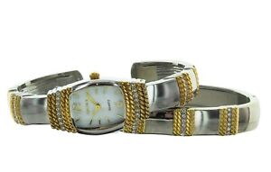  Ladies formal ELGIN watch and bracelet gold and silver tone w/crystals EG9091ST