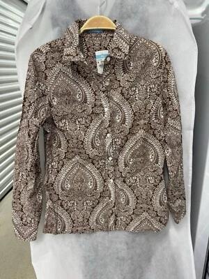 NUEVA BLUSA CAMISA J. McLaughlin Lois manga larga marrón cachemira pequeña ¡ENVÍO GRATUITO! Foto 1 de 3