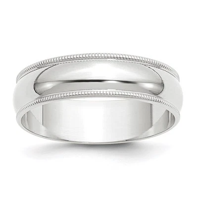 10k White Gold 6mm Lightweight Milgrain Half Round Wedding Band Ring Size 11.5 - Image 1 of 4