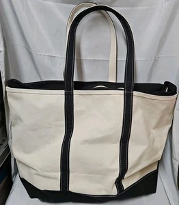 Vintage 90s LL Bean Boat and Tote Canvas Bag Beige w Black Trim Blank Large GUC - Bild 1 von 15