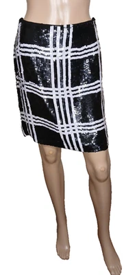 Falda Sandy Starkman Talla 4 Negra Blanca Lentejuelas Rejilla De Colección Corta A Cuadros T15 Foto 1 de 4