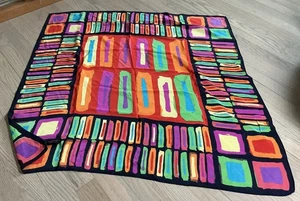 Guarisco Color Block Screened Art 100% Silk Square Scarf, Italy 34" x 34" - Picture 1 of 8