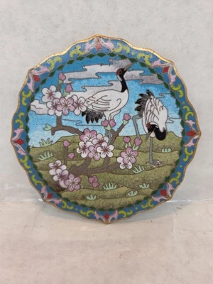 Plato antiguo coleccionable de latón grúa JINGFA Cloisonne de 5" Foto 1 de 4