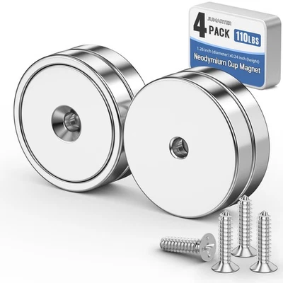 Junarter 4 Pack Magnets with Holes Magnets with Screws 110 LBS Rare Earth Mag...