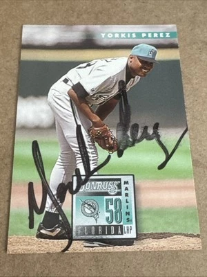 1996 Donruss #154 YORKIS PEREZ Signed AUTOGRAPHED Signed Card FLORIDA MARLINS - Image 1 of 2