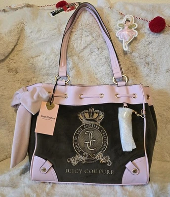 Nuevo con etiquetas Bolso Juicy Couture Juicy Lovers Club Daydreamer Viral Y2K Negro Rosa Lazo Foto 1 de 4