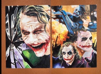 The Joker Heath Ledger 2023 DC PSC 3 Card Sketch Tribute by Koko Alters Painted - Image 1 of 4
