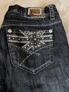 GRACE IN LA WOMENS SKINNY JEANS EMBROIDERED EMBELLISHED W/ CRYSTALS & STUDS SZ 5 - Picture 1 of 7