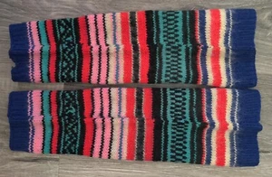 Vintage leg warmers, bright colors, wool blend, handmade (80s), 14"length - Picture 1 of 4