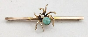 Victorian 9K Gold Turquoise Pearl Spider Bar Brooch Saunders & Shepherd London  - Picture 1 of 24