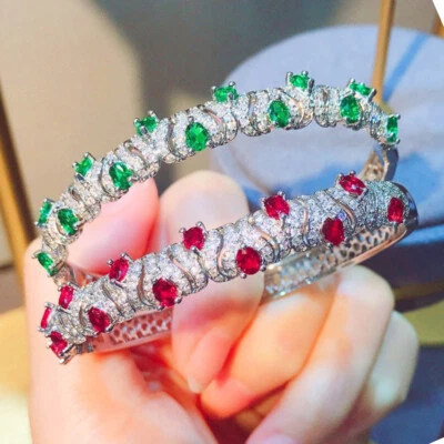 New Charm Mix Color Green Citrine Topaz Gems Women Girl Silver Bangle bracelet - Image 1 of 4