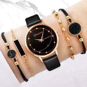 5pcs Set Women Fashion Watch Casual Leather Belt Watches Ladies Starry Sky Dial - Picture 1 of 7