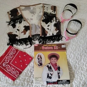 Western Cowboy Child Costume One Size Vest Metal Sheriff badge Stirrups Bandana - Picture 1 of 8