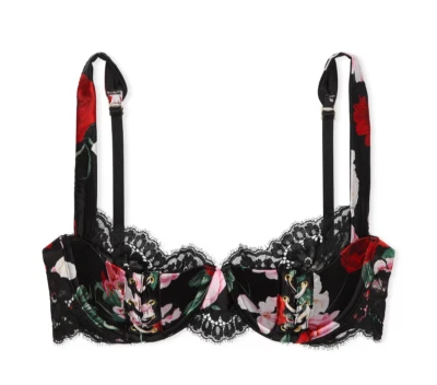 $159 Victoria’s Secret ATELIER Satin Lace Trim 34B floral Balconette Bra Silk - Image 1 of 4