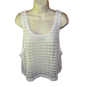 VS PINK Womens Top MEDIUM Swim Crochet Crop Cover Up Tank White Boho - Picture 1 of 6