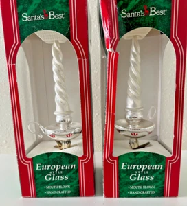 Christmas Ornament Candlestick European Hand Blown Glass Clip On Figural Set 2 - Picture 1 of 7