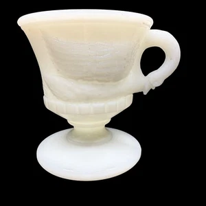 Milk Glass Swan Neck Handle Pedestal Mug Embossed Double Sided - Picture 1 of 10