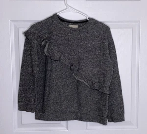 Zara Girls Black Gray Ruffled Cotton LS Sweatshirt Top Front Ruffle Size 13-14 - Picture 1 of 3