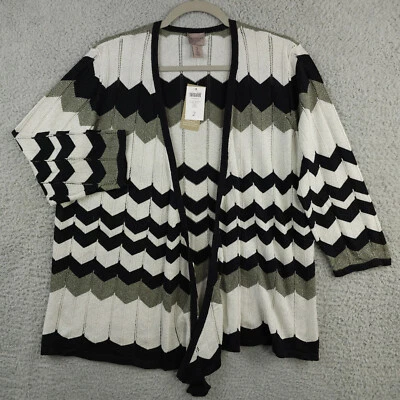 Cárdigan Easywear Chicos Mujer 2 EE. UU. L Negro Blanco Chevron Trillaire Corbata Frontal Foto 1 de 4