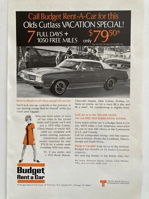 1970 Oldsmobile Cutlass Print Ad Budget Rent A Car - Image 1 of 2